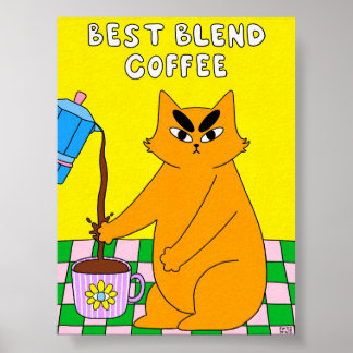 Kleurrijke Retro Kattenkoffie Illustratie Poster