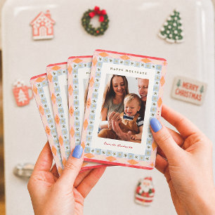 Kleurrijke Retro Kerst Familie Foto Magneet