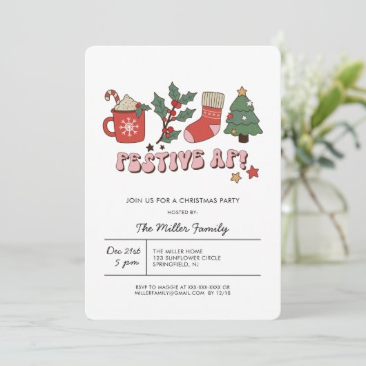 Kleurrijke Retro Kerstfeest Uitnodiging (Staand voorkant)