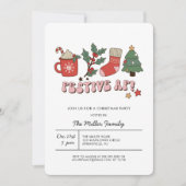 Kleurrijke Retro Kerstfeest Uitnodiging (Voorkant)