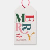 Kleurrijke Retro Kerstmis Merry & Bright Cadeaulabel (Voorkant)
