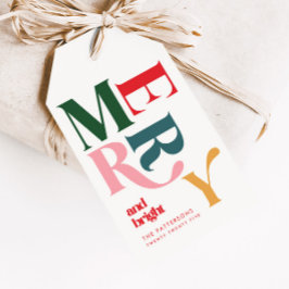 Kleurrijke Retro Kerstmis Merry & Bright Cadeaulabel