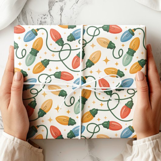 Kleurrijke Retro Kerstverlichting Cadeaupapier