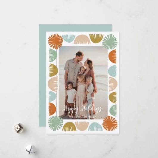 Kleurrijke Retro Lijst foto Feestdagenkaart (Voorkant / Achterkant in situ)