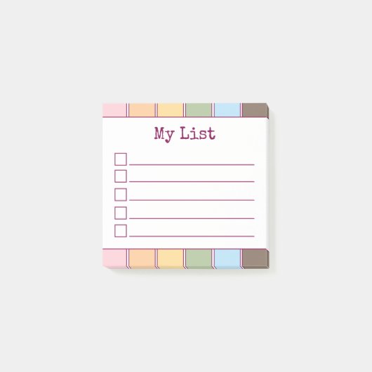 Kleurrijke Retro Lined Checklist Post-it® Notes (Voorkant)