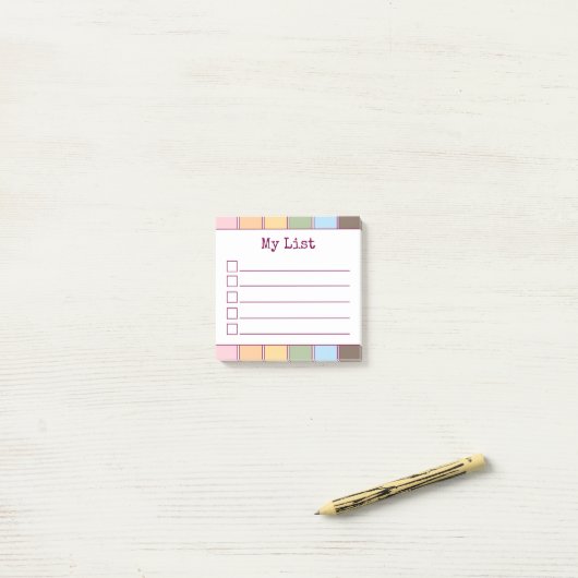 Kleurrijke Retro Lined Checklist Post-it® Notes (Op bureau)