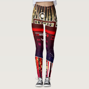 Kleurrijke Retro Luidspreker Kunst met Neon Muziek Leggings