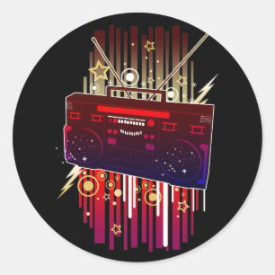 Kleurrijke Retro Luidspreker Kunst met Neon Muziek Ronde Sticker