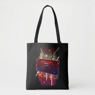 Kleurrijke Retro Luidspreker Kunst met Neon Muziek Tote Bag