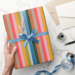 Kleurrijke Retro Meerkleurige Speelse Streep Geome Cadeaupapier