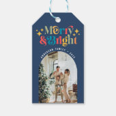 Kleurrijke Retro Merry & Bright Christmas Foto Bla Cadeaulabel (Voorkant)