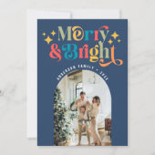 Kleurrijke Retro Merry & Bright Christmas Foto Feestdagenkaart (Voorkant)