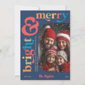 Kleurrijke Retro Merry & Bright Christmas Foto Feestdagenkaart (Voorkant)