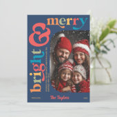 Kleurrijke Retro Merry & Bright Christmas Foto Feestdagenkaart (Staand voorkant)