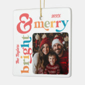 Kleurrijke Retro Merry & Bright Christmas Foto Keramisch Ornament (Links)