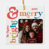 Kleurrijke Retro Merry & Bright Christmas Foto Keramisch Ornament (Voorkant)