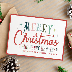Kleurrijke Retro Merry Christmas Typografie Feestdagenkaart