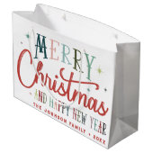 Kleurrijke Retro Merry Christmas Typografie Groot Cadeauzakje (Achterkant Gekanteld)