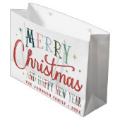 Kleurrijke Retro Merry Christmas Typografie Groot Cadeauzakje (Voorkant Gekanteld)