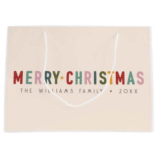 Kleurrijke Retro Merry Christmas  Typografie Groot Cadeauzakje (Voorkant)