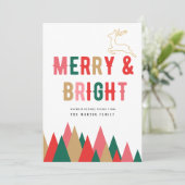 Kleurrijke Retro Merry en Bright Christmas Kaart (Staand voorkant)