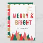 Kleurrijke Retro Merry en Bright Christmas Kaart (Voorkant / Achterkant)