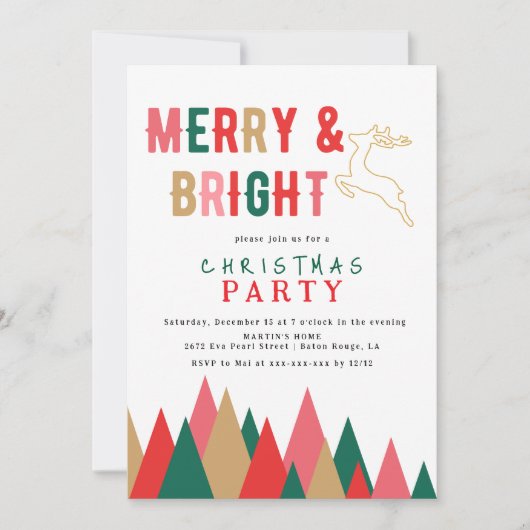 Kleurrijke Retro Merry en Bright kerstfeest Kaart (Voorkant)