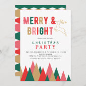 Kleurrijke Retro Merry en Bright kerstfeest Kaart (Voorkant / Achterkant)