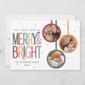 Kleurrijke Retro Merry en Bright Photo Schattigee Feestdagenkaart (Voorkant)