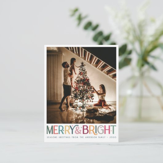 Kleurrijke Retro Merry en Bright Schattige Stars V Feestdagenkaart (Staand voorkant)