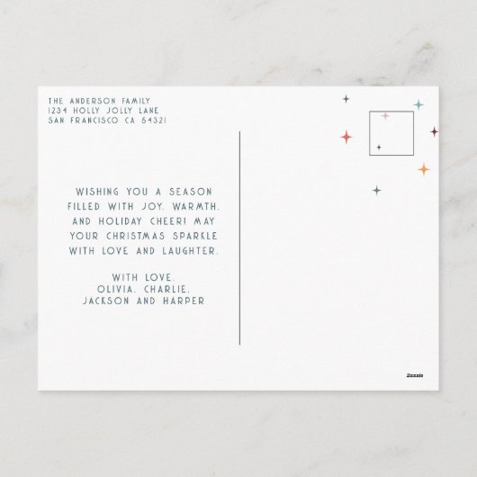 Kleurrijke Retro Merry en Bright Schattige Stars V Feestdagenkaart (Achterkant)