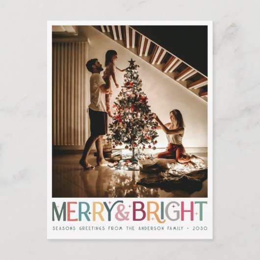 Kleurrijke Retro Merry en Bright Schattige Stars V Feestdagenkaart (Voorkant)