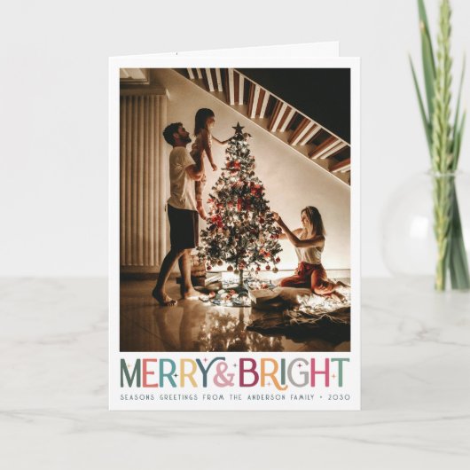 Kleurrijke Retro Merry en Bright Schattige Stars V Kaart (Voorkant)