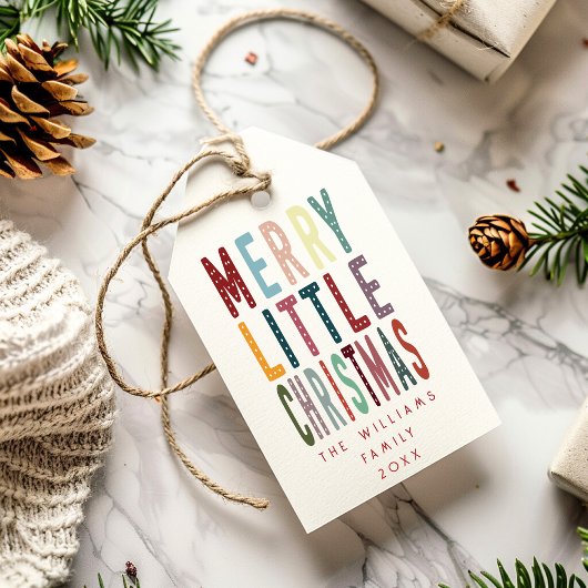 Kleurrijke Retro Merry Little Christmas Cadeaulabel