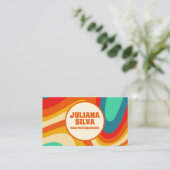 Kleurrijke Retro met QR Visitekaartje (Staand voorkant)