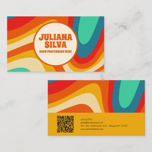 Kleurrijke Retro met QR Visitekaartje (Voorkant / Achterkant)
