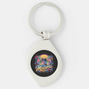 Kleurrijke Retro Miami Vaporwave Reis Kunst Sleutelhanger