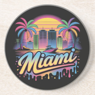 Kleurrijke Retro Miami Vaporwave Reis Kunst Zandsteen Onderzetter