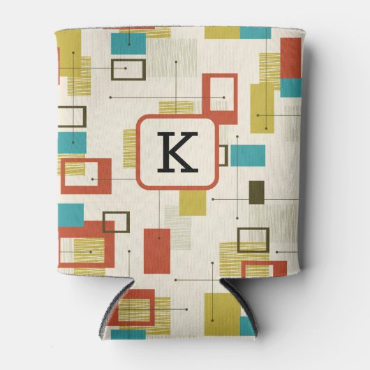 Kleurrijke Retro Mid-Century geometrische vormen Blikjeskoeler (Voorkant)