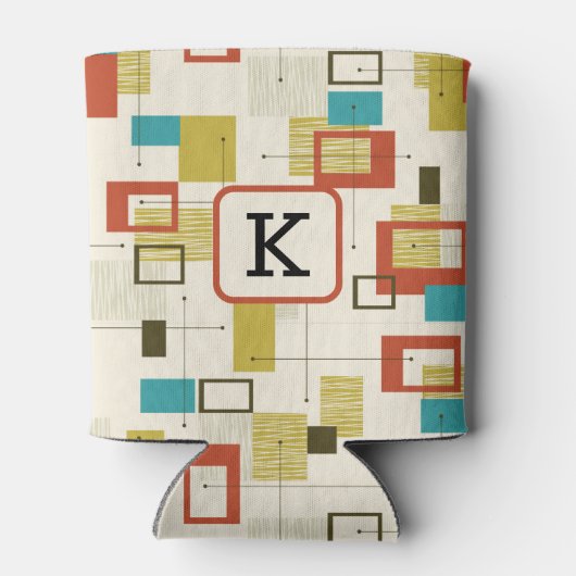 Kleurrijke Retro Mid-Century geometrische vormen Blikjeskoeler (Achterkant)