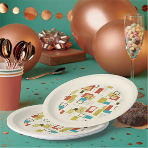 Kleurrijke Retro Mid-Century geometrische vormen Papieren Bordje