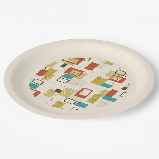 Kleurrijke Retro Mid-Century geometrische vormen Papieren Bordje (Gekanteld)