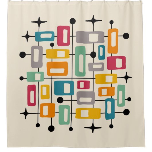 Kleurrijke Retro Mid Century Modern Atomic Abstrac Douchegordijn (Voorkant)