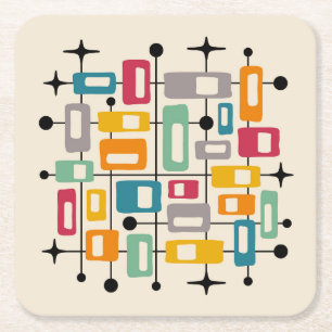 Kleurrijke Retro Mid Century Modern Atomic Abstrac Kartonnen Onderzetters