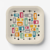 Kleurrijke Retro Mid Century Modern Atomic Abstrac Papieren Bordje (Voorkant)