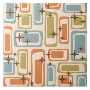 Kleurrijke Retro Mid Century Modern Atomic Abstrac Tegeltje