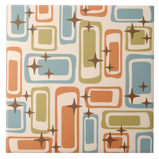 Kleurrijke Retro Mid Century Modern Atomic Abstrac Tegeltje (Voorkant)