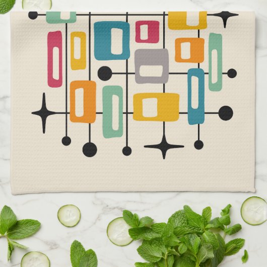 Kleurrijke Retro Mid Century Modern Atomic Abstrac Theedoek (Gevouwen)