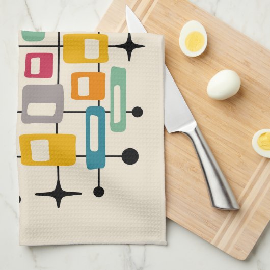 Kleurrijke Retro Mid Century Modern Atomic Abstrac Theedoek (Quarter Fold)