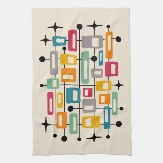 Kleurrijke Retro Mid Century Modern Atomic Abstrac Theedoek (Verticaal)